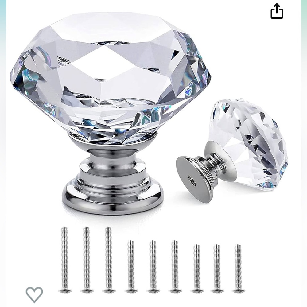 25-ct Crystal & Silver Cabinet Knobs (w/ hardware)